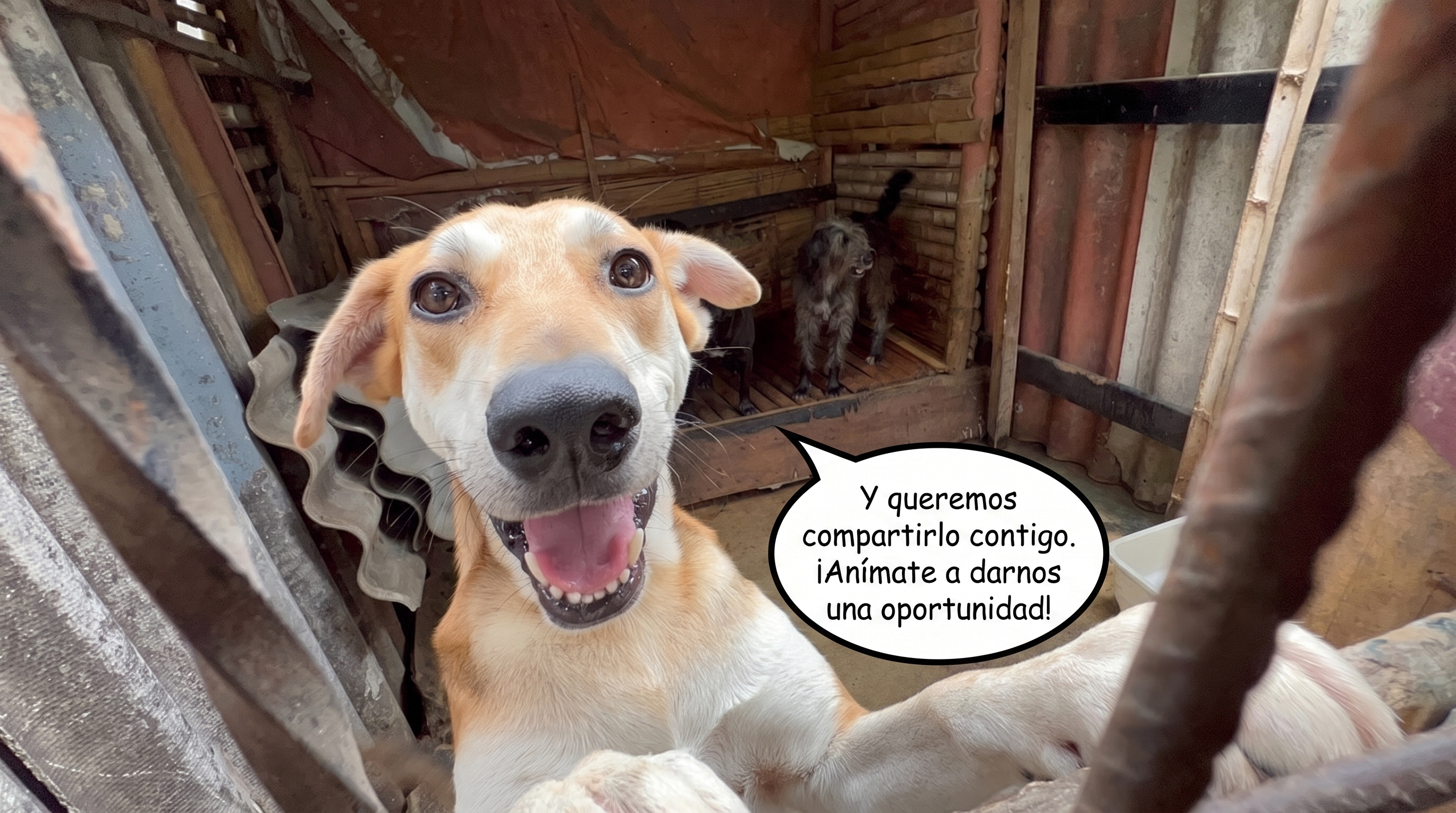 Perro sonriente pidiendo una oportunidad